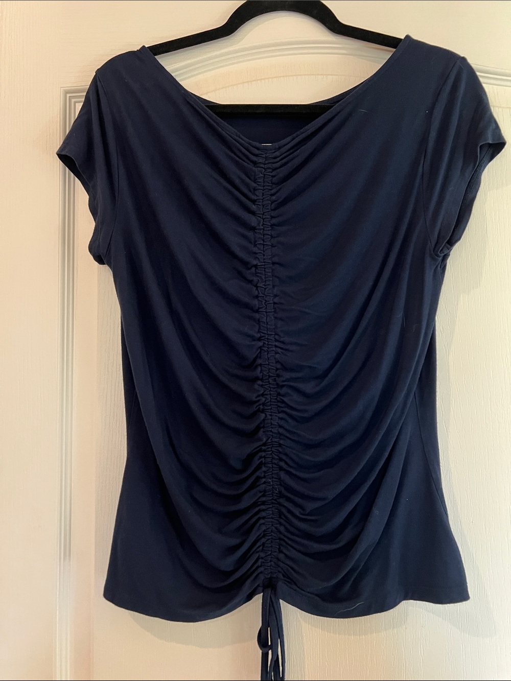Women's Navy Ruched Drawstring Top